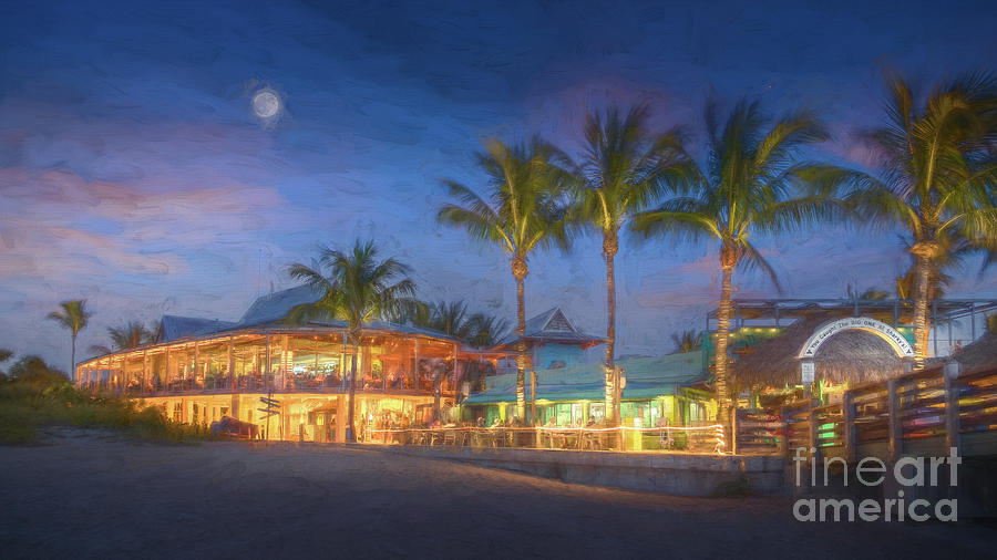 Architecture Photograph - Moon Over Sharkys, Venice, Florida, Painterly by Liesl Walsh