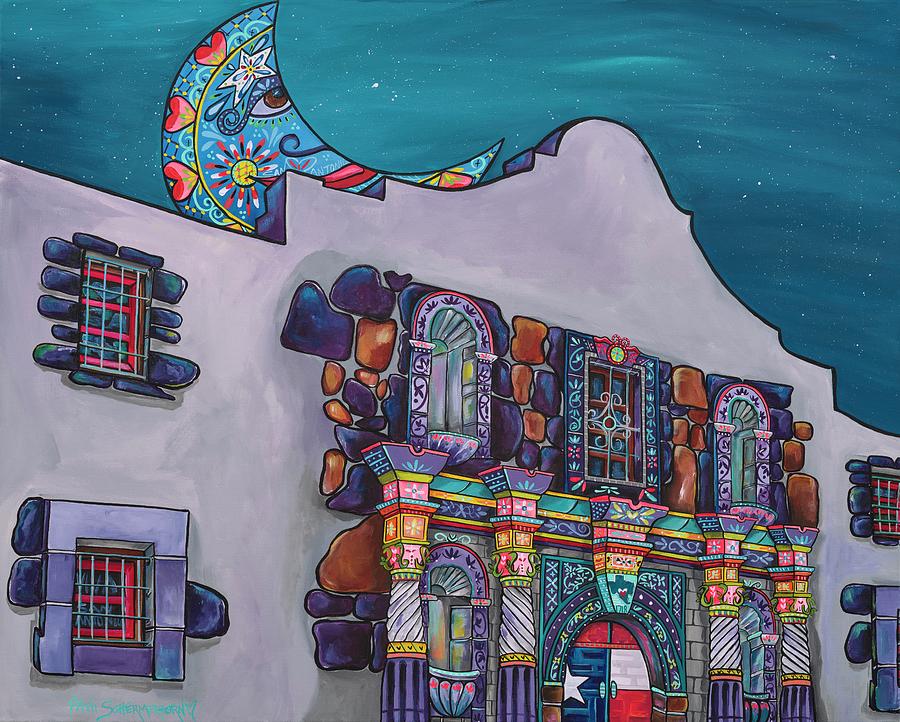 Moon Over The Alamo Talavera Painting by Patti Schermerhorn