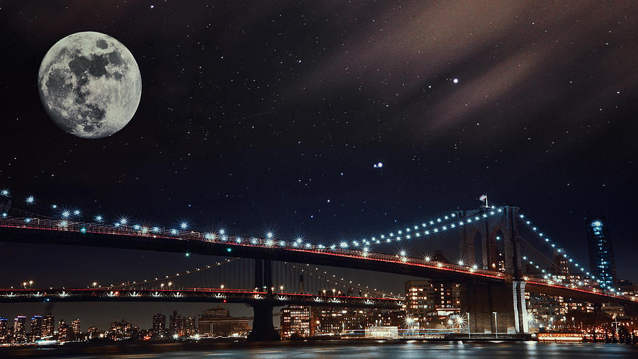 Moon Over The Brooklyn Bridge  Photograph by Montez Kerr