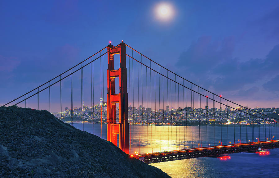 Moon Over The Golden Gate Photograph by Beth Sargent