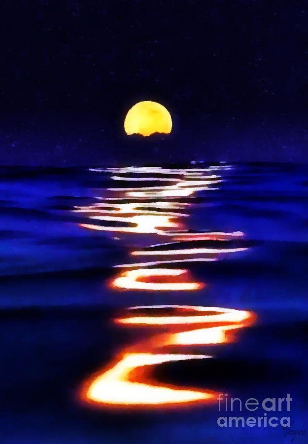 Fall Digital Art - Moon Over The Sea by Yorgos Daskalakis