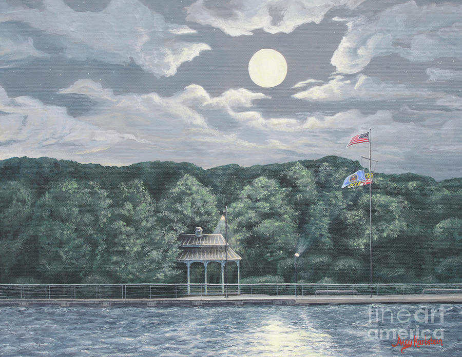 Moon Over The Wharf Painting