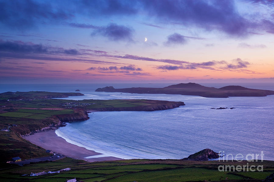 Sunset Photograph - Moon over Whitesands Bay, Pembrokeshire, Wales by Justin Foulkes