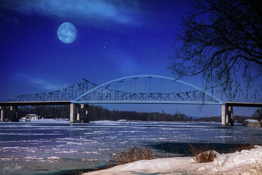 Moon Over Winter Bridge Photograph by Phil S Addis