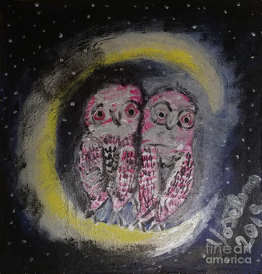 Moon Owls Painting