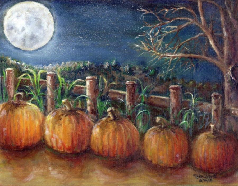 Moon Pumpkin Harvest Painting by Bernadette Krupa