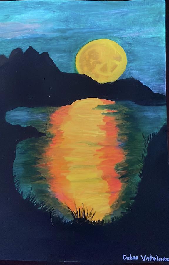 Moon resting in the bay Painting by Debra Vatalaro