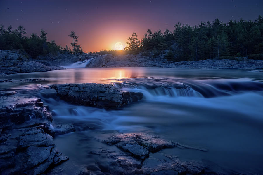 Moon Rise at Moon River Falls Photograph by Henry w Liu