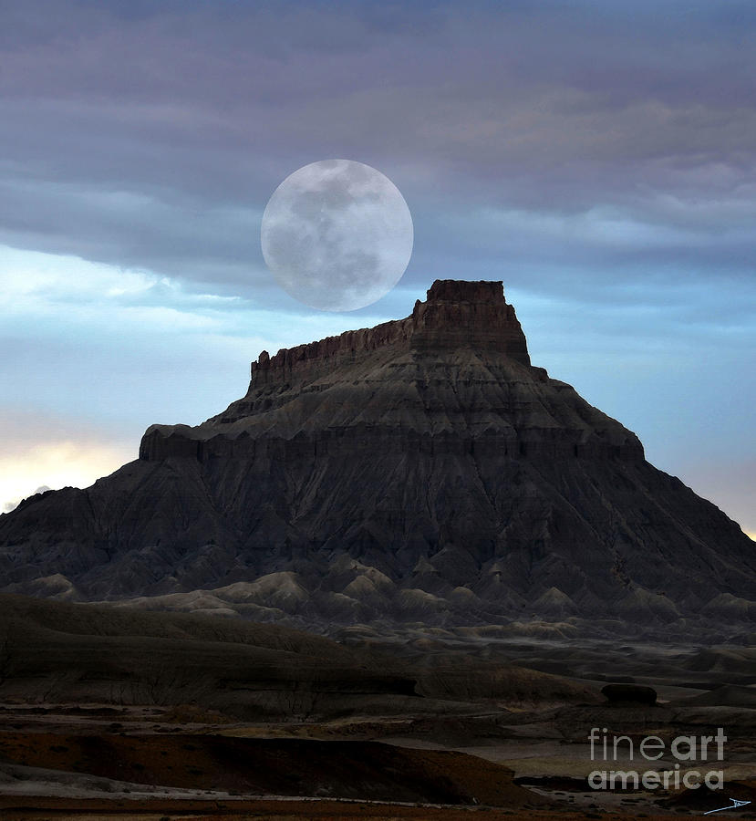 Moon rise over Factory Butte Painting by David Lee Thompson