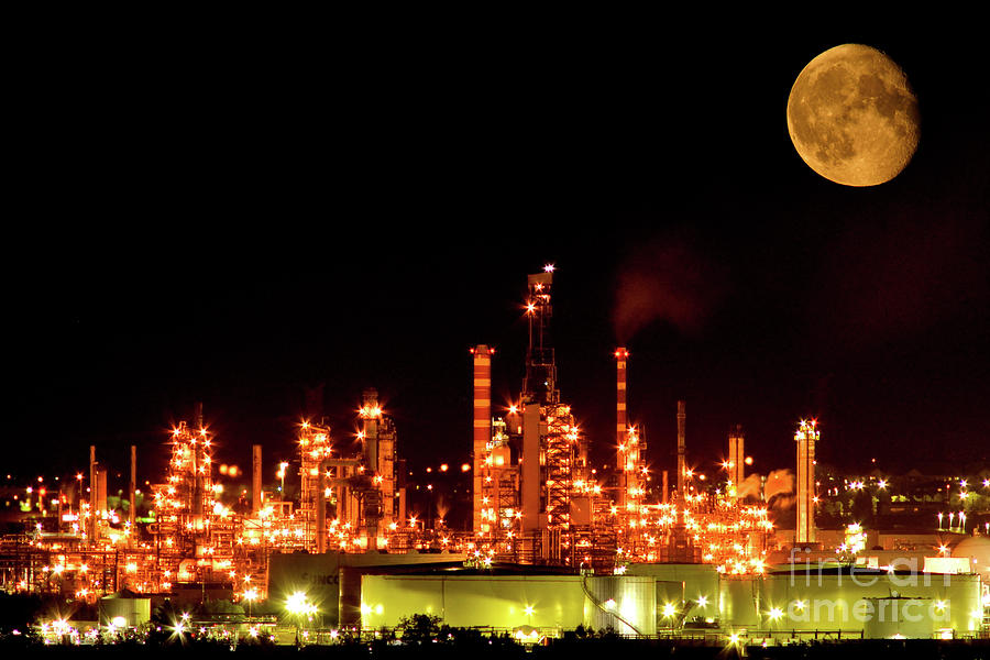 Moon Rise Over Strathcona Refinery August 2023 Photograph by Terry Elniski