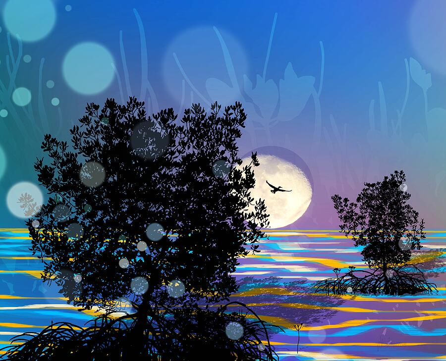 Moon Rises On Magical Mangroves Evening Mixed Media by Joan Stratton Moon Rises On Magical Mangroves Evening Mixed Media by Joan Stratton