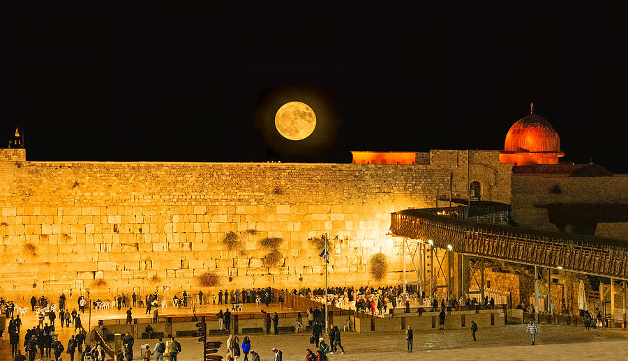 Moon Rises over the Western Wall Photograph by Mitchell R Grosky