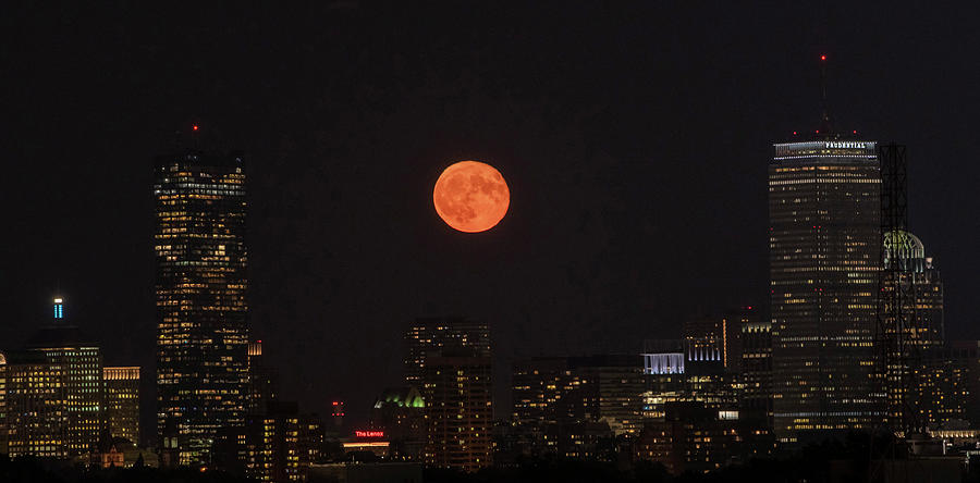 Moon Rising Over Boston Photograph by Ken Stampfer
