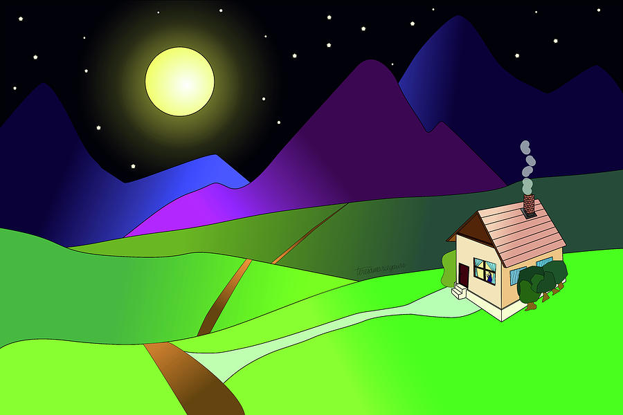 Moon Rising Over House Digital Art by Teresamarie Yawn