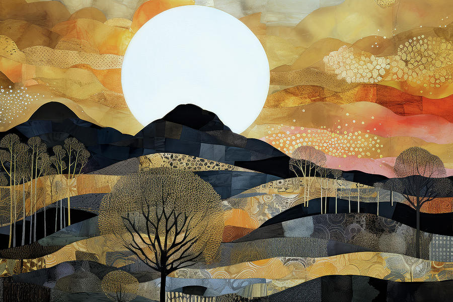 Moon Rising Over Mountains Digital Art by Peggy Collins