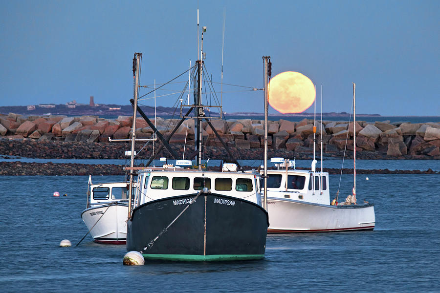 Moon Rising Over Rye Harbor Photograph by Eric Gendron