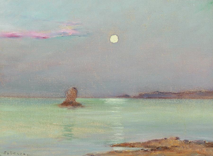 Moon Rising Over The Sea Painting By Frantisek Szikszay Pixels