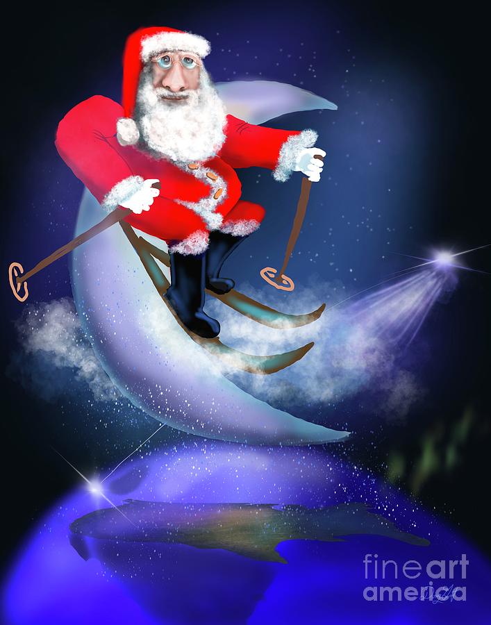 Moon Skiing Santa Digital Art by Doug Gist
