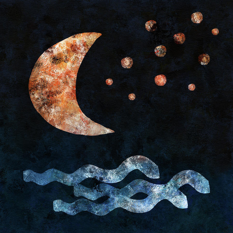 Moon, Stars And Water Digital Art by Irene Moriarty
