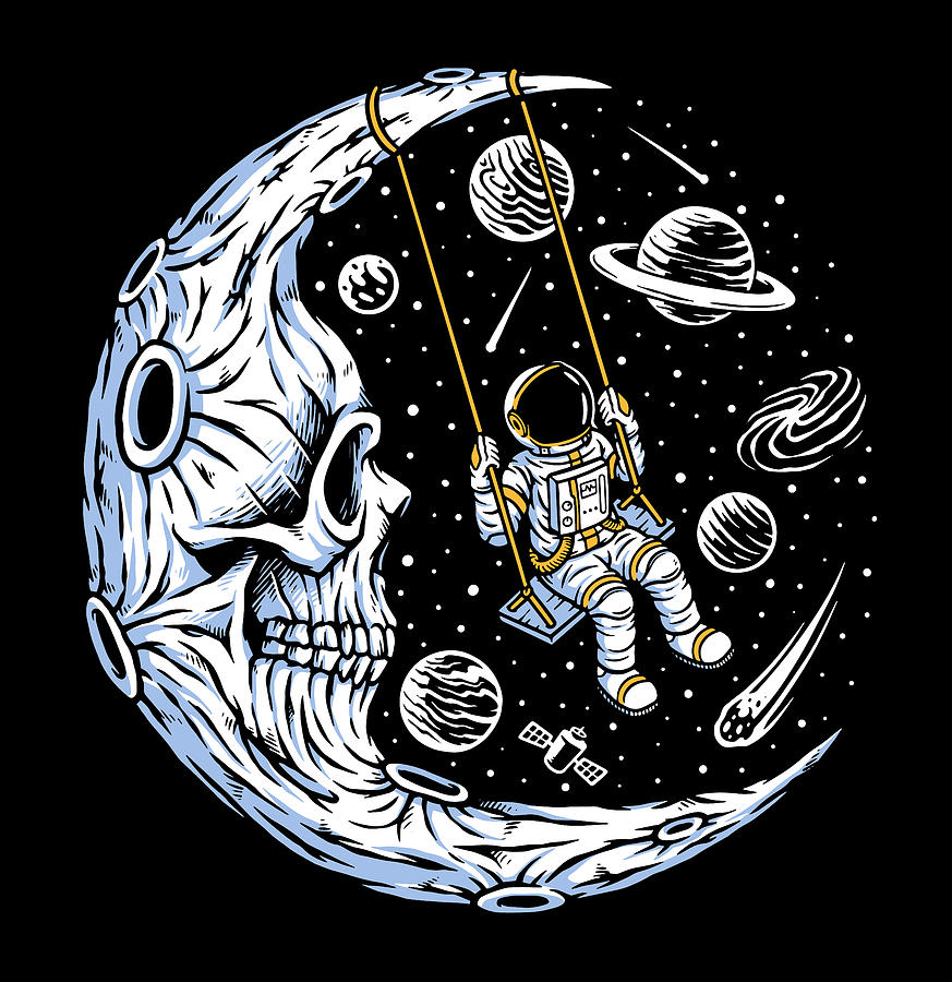 Moon Swing Astronaut Stars Space Man Funny Painting by Tony Rubino