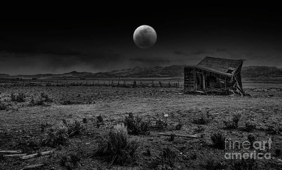 Moon Utah Landscape Mixed Media Black White Night  Photograph by Chuck Kuhn