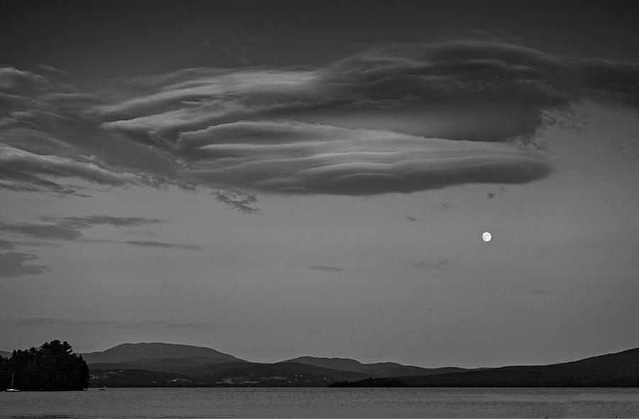 MoonCloudsLake Black and White Photograph by Russ Considine