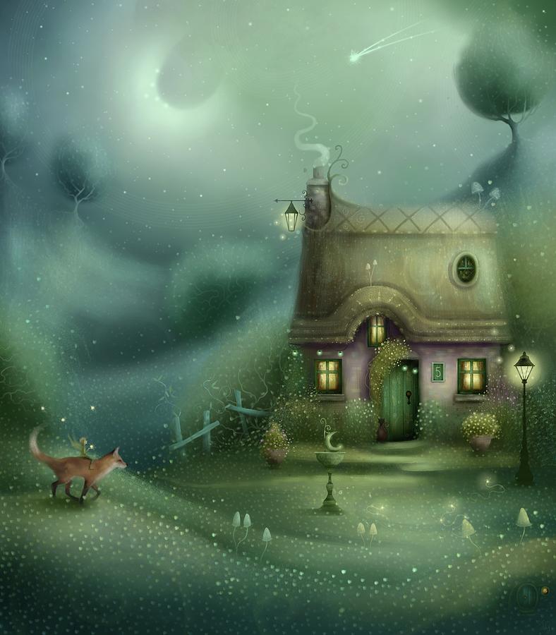 Fairy Painting - Moondial cottage by Joe Gilronan