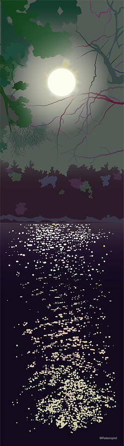 Lake Digital Art - Moonglade by Marian Federspiel