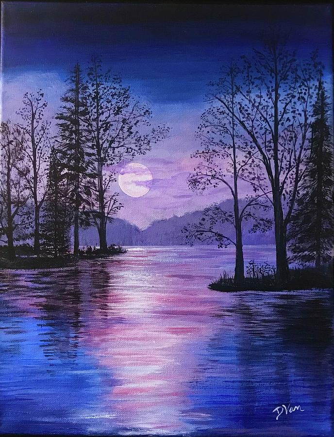 Moonglow Silhouette Painting by Denise Van Deroef