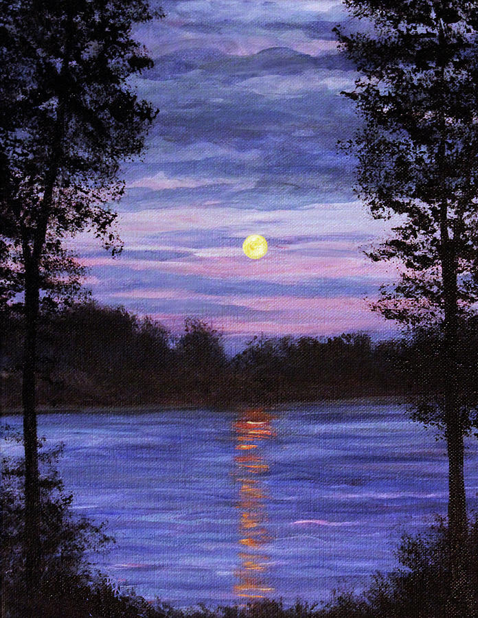 Moonlight At The Lake Painting by Linda Goodman