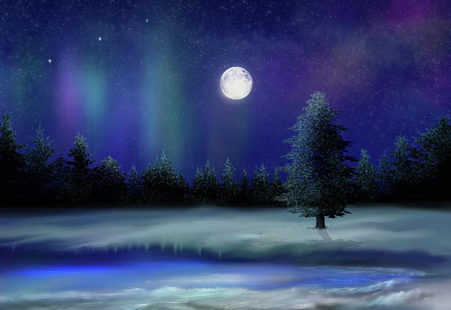 Moonlight Aurora Painting by Mark Taylor