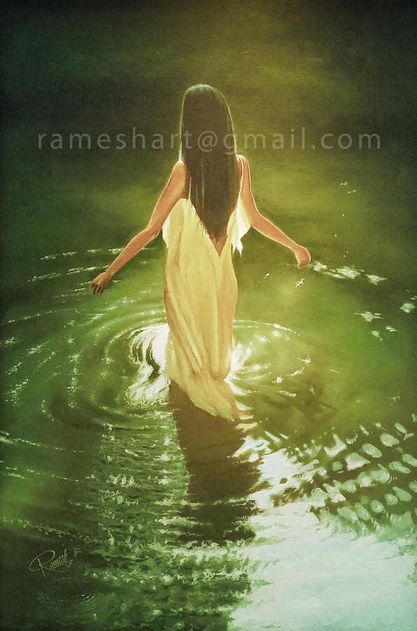 Moonlight Bath Painting by Ramesh Karma | Fine Art America