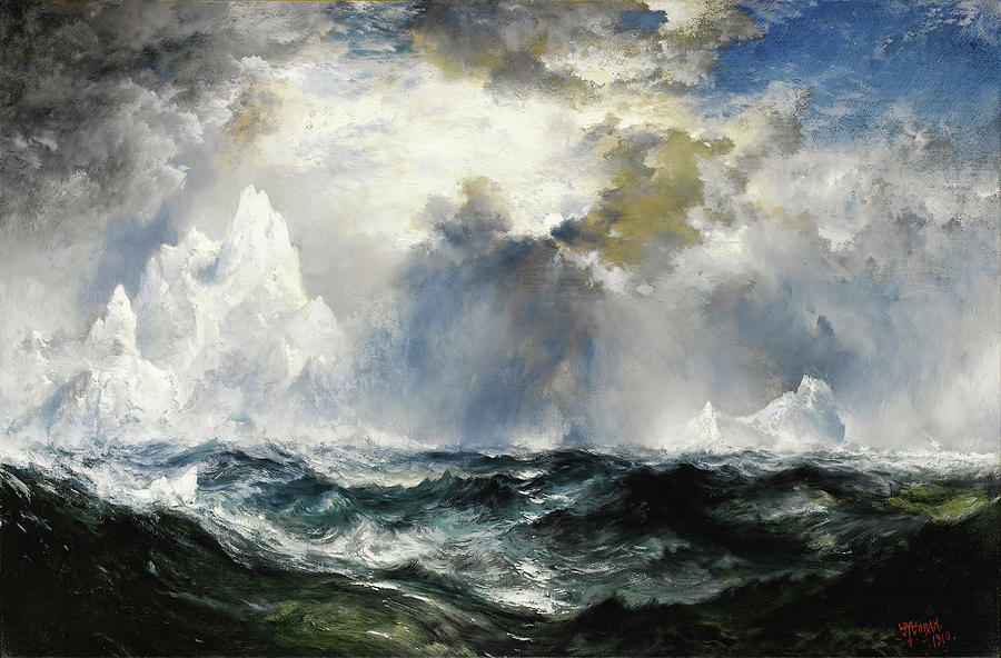 Moonlight, Icebergs In Mid Atlantic Painting