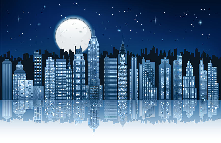 Moonlight In New York City Drawing by Funnybank