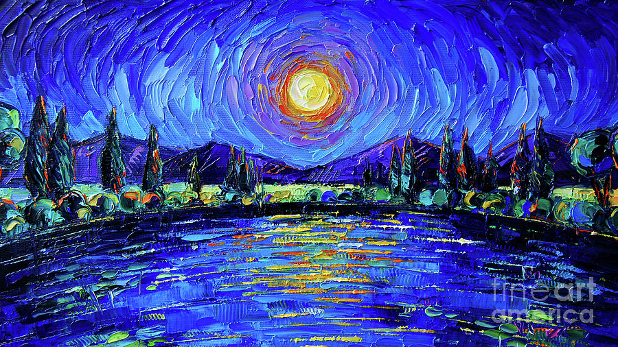 Claude Monet Painting - MOONLIGHT LAKE palette knife oil painting Mona Edulesco by Mona Edulesco