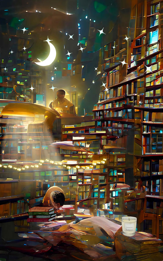 Moonlight Library Digital Art by Gloria Yu - Fine Art America