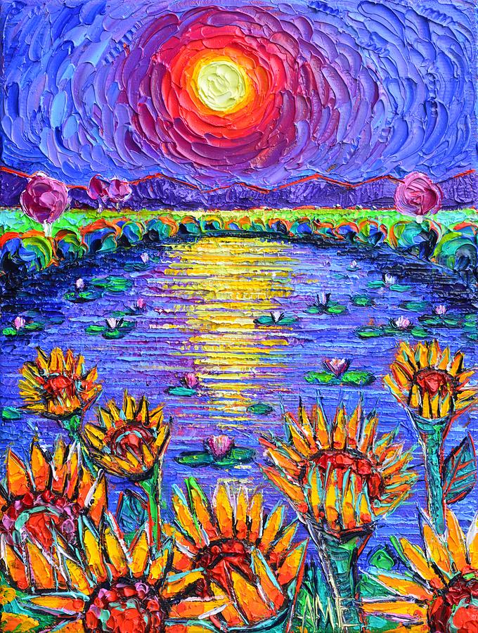 Claude Monet Painting - MOONLIGHT MIRACLE textural impressionism impasto knife oil painting on 3D canvas Ana Maria Edulescu  by Ana Maria Edulescu