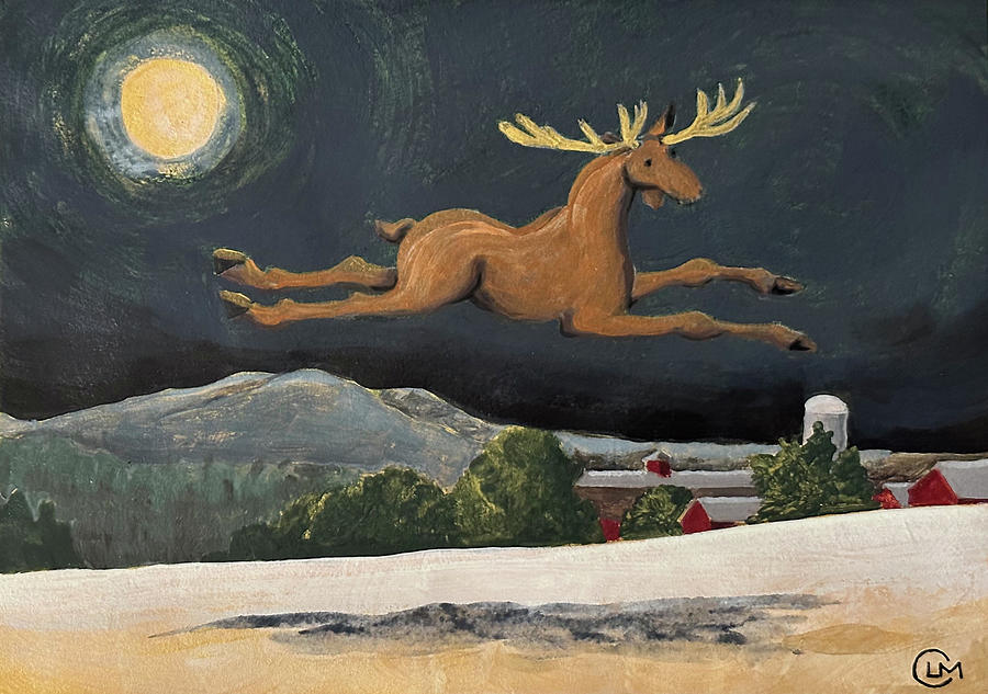 Moonlight Moose Painting by Lisa Curry Mair