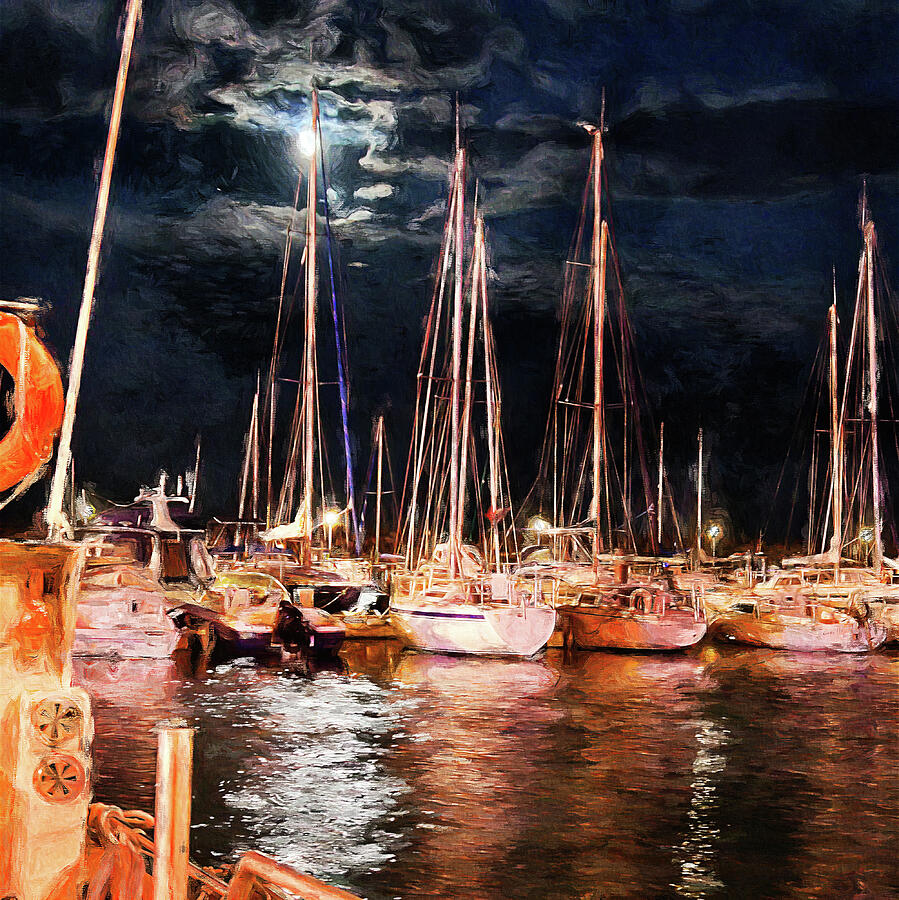 Moonlight on French Riviera Mixed Media by Tatiana Travelways