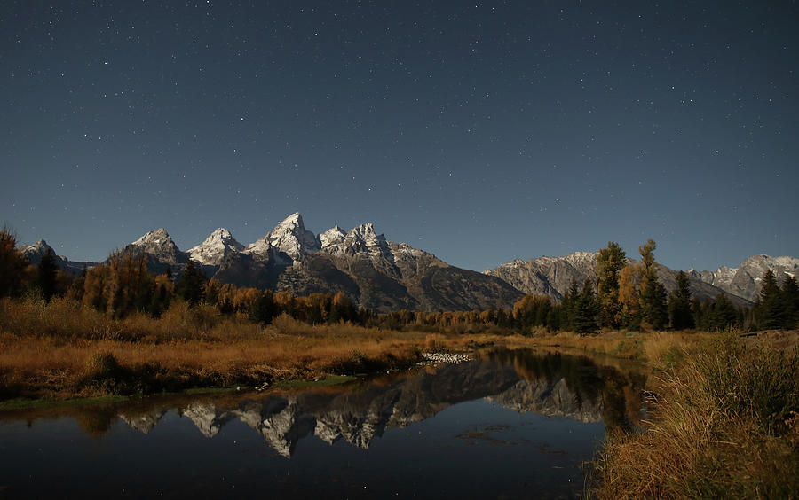 Moonlight on the Grand Tetons Photograph by Jean Clark