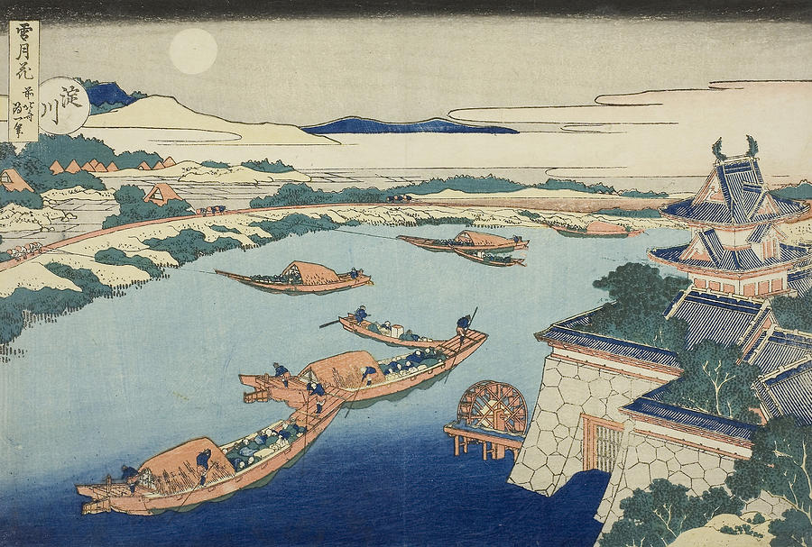 Moonlight on the Yodo River, from the series Snow, Moon and Flowers Relief by Katsushika Hokusai