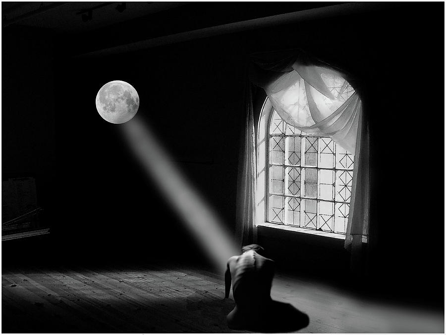 Moonlight Over Her Shoulder Monochrome Photograph by Wayne King