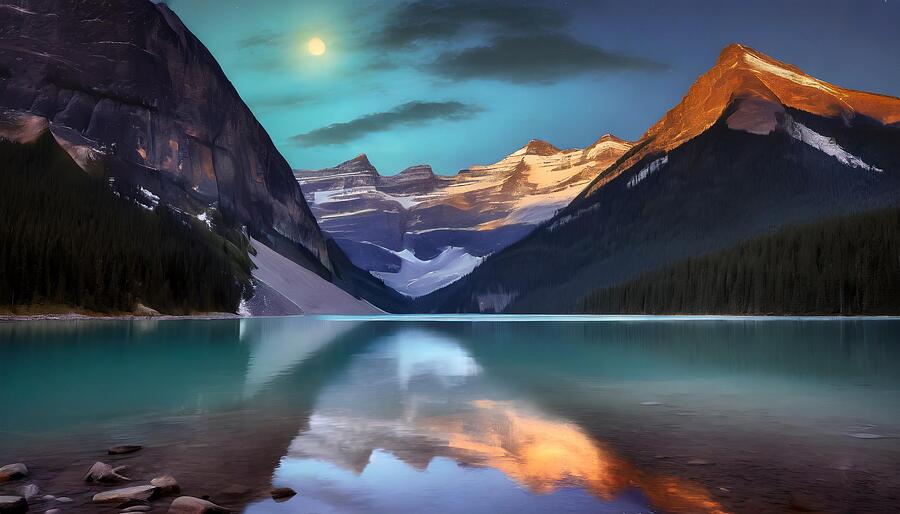 Moonlight Over Lake Louise Mixed Media by Susan Rydberg