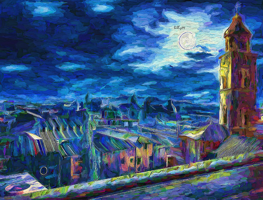 Moonlight over old tower Painting by Nenad Vasic