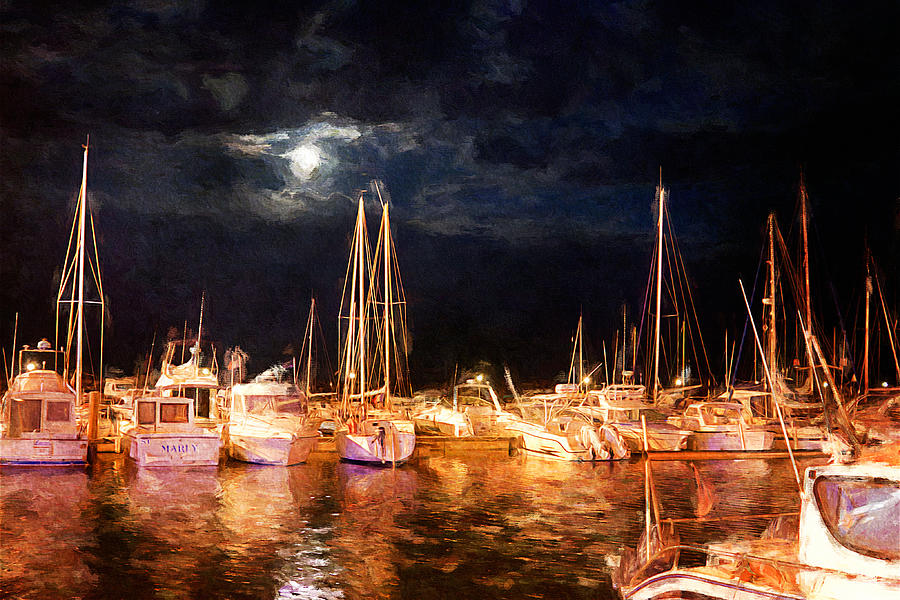 Moonlight over the marina Digital Art by Tatiana Travelways