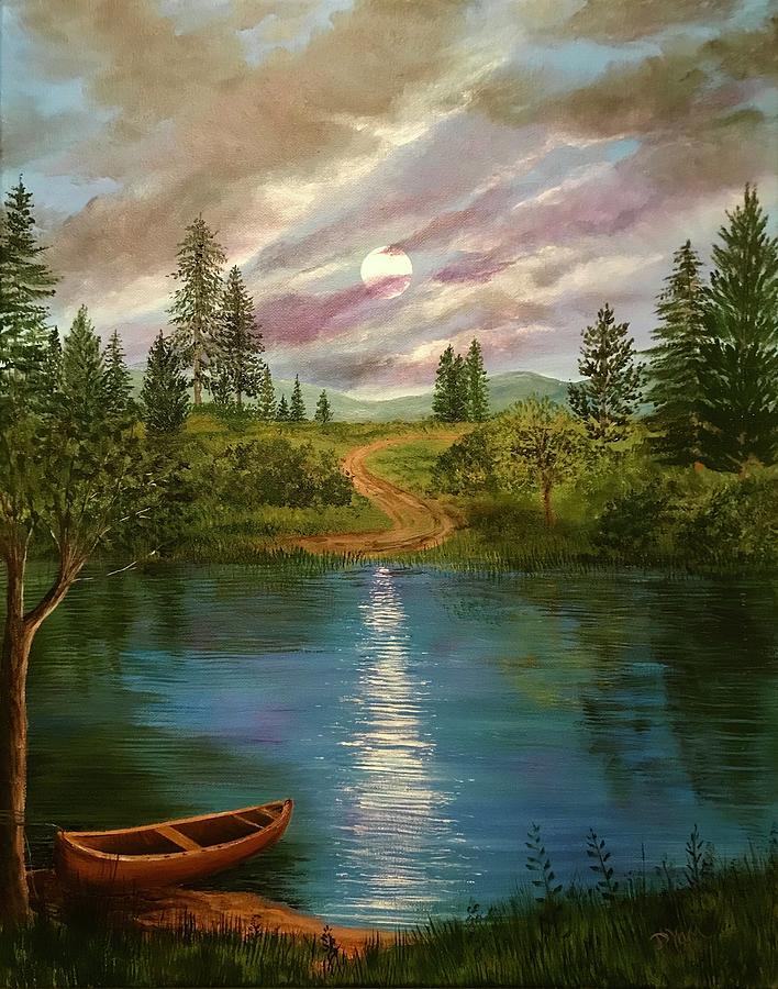 Moonlight Over the Pond Painting by Denise Van Deroef