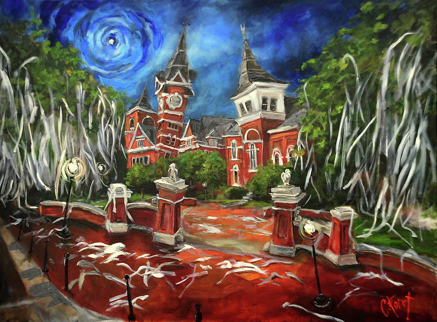 Auburn University Painting - Moonlight Over Toomers Corner by Carole Foret