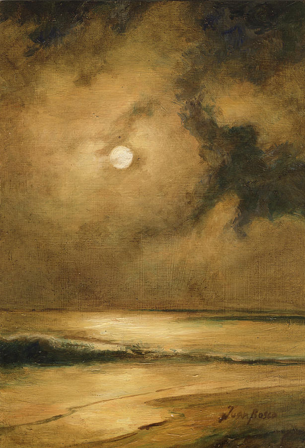 Night Seascape Painting - Moonlight reflection by Juan Bosco