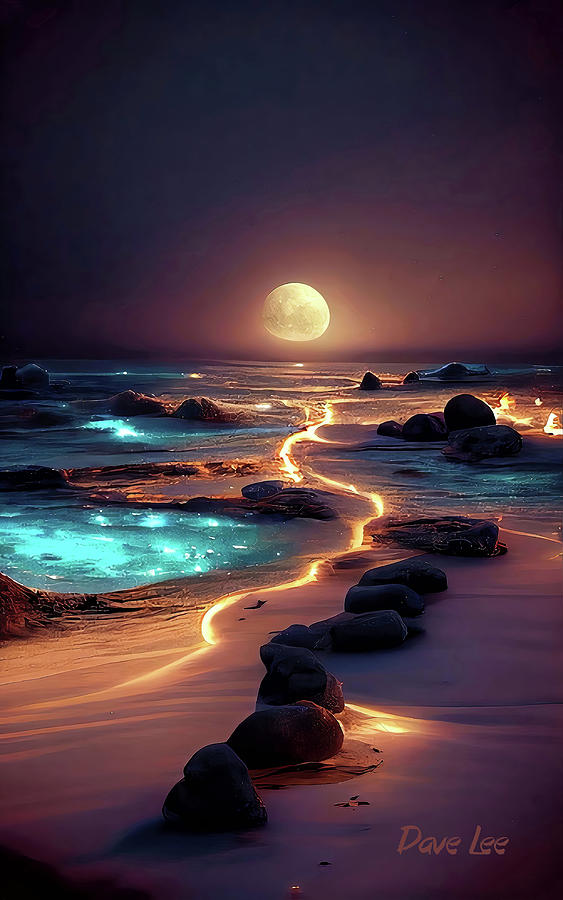 Moonlight Reflections On A Night-Time Beach Digital Art by Dave Lee ...