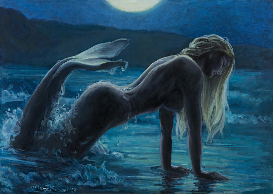 Mermaid Painting - Moonlight shadow by Marco Busoni